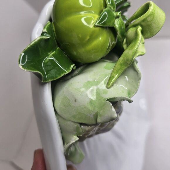 VTG White Leaf Plate Dish W/ 3D Vegetables Italy Cauliflower Artichoke - Picture 10 of 16